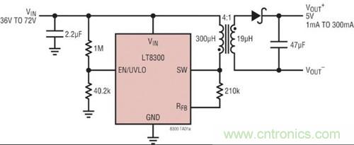 具主端輸出電壓檢測功能的 LT8300 反激式轉(zhuǎn)換器