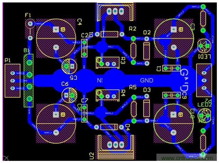 雙電源電路設(shè)計(jì)的PCB圖