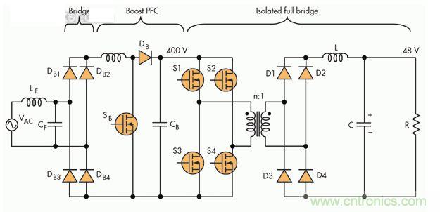 至少1kW的電源一般采用三級PFC轉換器