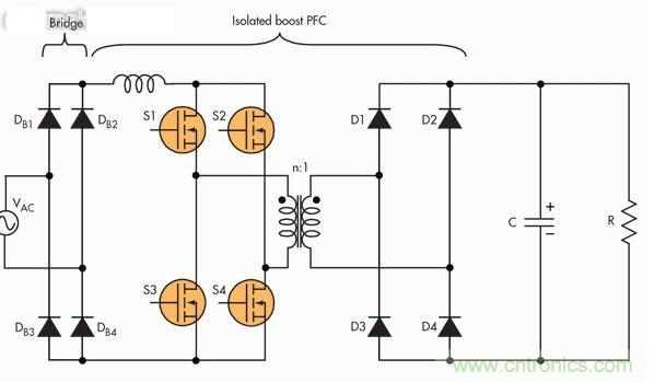 作為PFC控制器控制的升壓轉換器的全橋擴展可以提供隔離