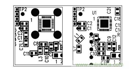  圖中所示為兩種不同的PCB布局，其中一種布局的元件排列方向不合理（L1和L3），另一種的方向排列則更為合適。