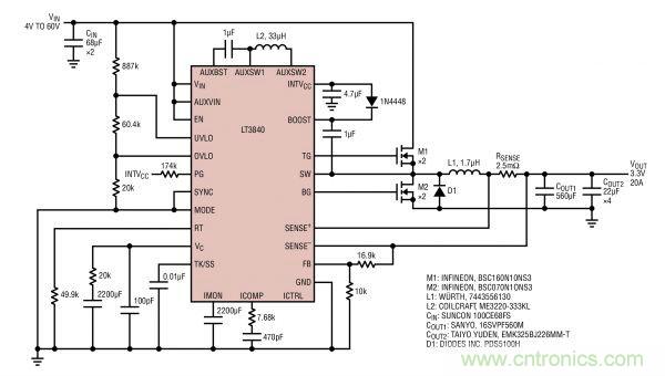 電路分享：基于LT3840電源設(shè)計應(yīng)用的電路圖