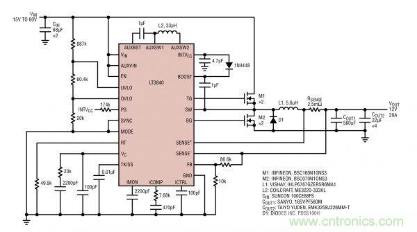 電路分享：基于LT3840電源設(shè)計應(yīng)用的電路圖