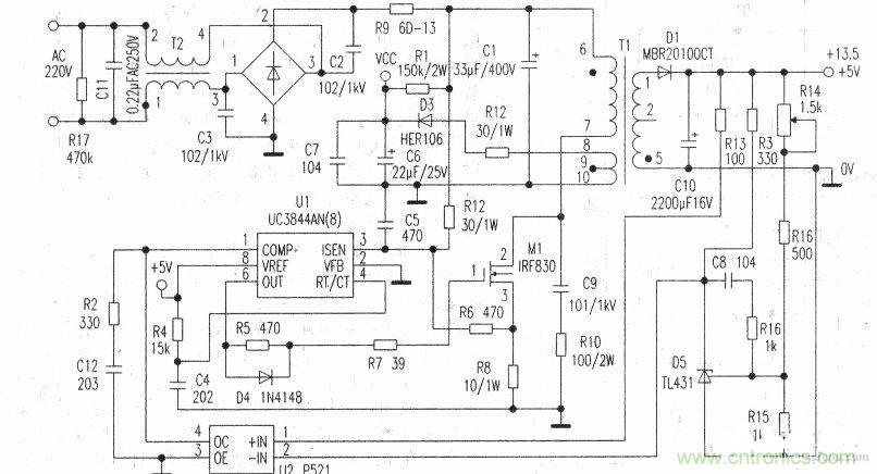 一款應(yīng)用于電子裝置中的開(kāi)關(guān)電源電路圖