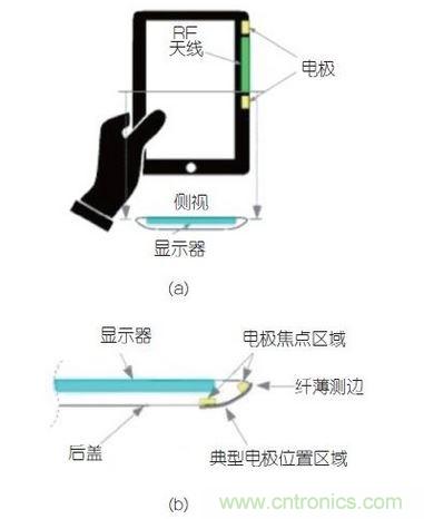 (a)側剖視圖描述；(b)電極焦點區(qū)域描述