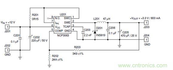 Buck電路應(yīng)用實例-輸入9～12V，輸出3.3V 800mA電路