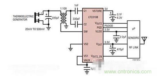 LTC3108 電源芯片優(yōu)化用于從熱電設(shè)備收集能量。