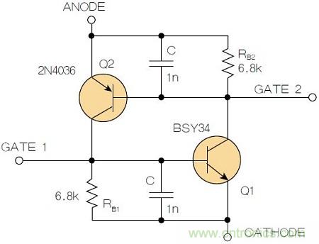 圖2：增加兩個電容值為1nF的SMD陶瓷電容器后，可以在ΔV達到10V的情況下防止導(dǎo)通。