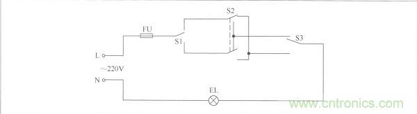 用三個(gè)開關(guān)控制一盞燈電路