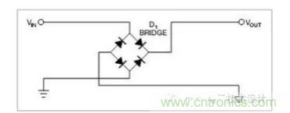 是一個橋式整流器，不論什么極性都可以正常工作，但是有兩個二極管導通，功耗是圖1的兩倍.