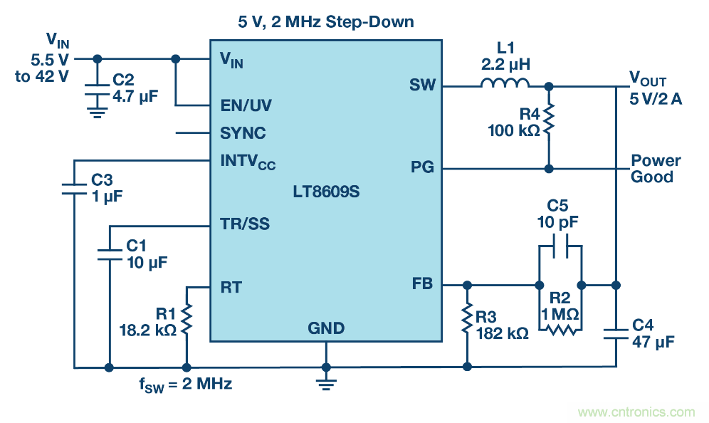 具 2.5 μA 靜態(tài)電流和超低 EMI 輻射的 42 V、2 A/3 A 峰值同步降壓型穩(wěn)壓器