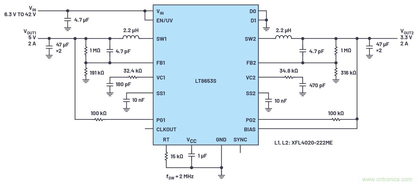 具有6.2 µA靜態(tài)電流的雙通道、42 V、2 A、單片、同步降壓型Silent Switcher 2穩(wěn)壓器