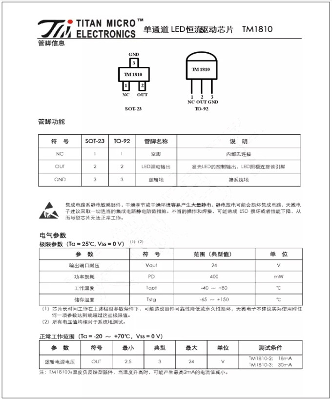 TM1810-3， TM1810-2 LED恒流驅(qū)動(dòng)IC