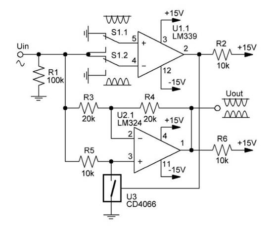 運(yùn)算放大器上的兩個(gè)半周期整流器